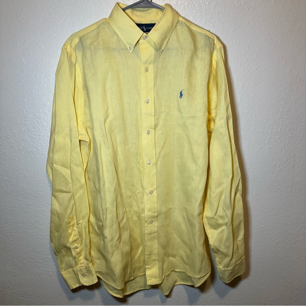 Ralph Lauren Butter Yellow Custom Fit Casual Button Down Size Large